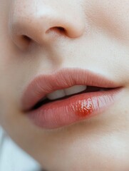 dry lips with a prominent cold sore near the corner of the mouthfair