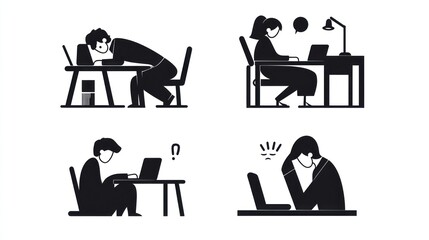 Office Workers, Tired Poses, Work Stress