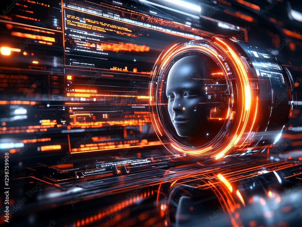 Aufkleber futuristic ai face scan technology digital space visual data representation high-tech environment ab