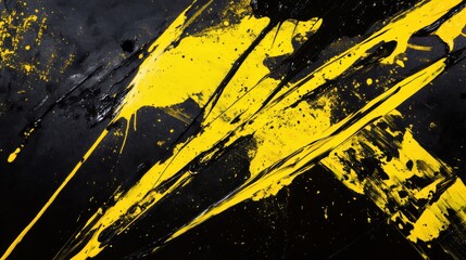 Naklejka premium Abstract art with bright yellow paint splashes on a dark background, creative design for wallpapers, modern decor, and artistic projects, vibrant and dynamic imagery.