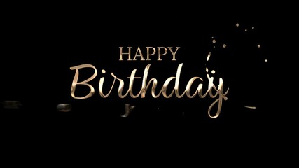 Golden happy birthday greeting with confetti and stars, perfect for celebratory occasions and special birthdays. Festive and elegant design.