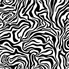 Fototapeta premium Abstract black and white pattern, fluid organic shapes, swirling lines, zebra-like stripes, psychedelic design