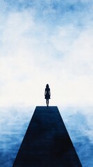 woman looking sea pier blue mist