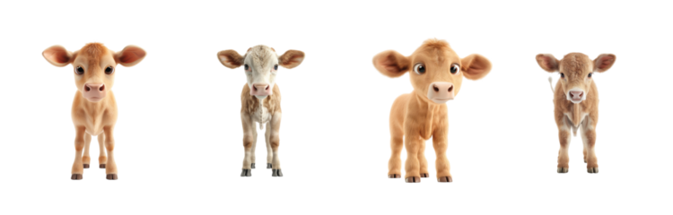 Cute baby cows standing in a row with curiosity and playfulness in their expressive faces