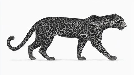 Leopard walks, isolated on white background. For wildlife documentaries, articles, etc