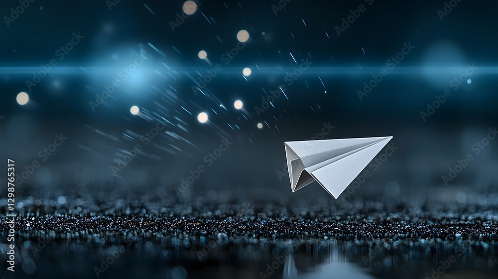 Poster interstellar voyage of a paper airplane through a cosmic dreamscape a surreal and futuristic vision 