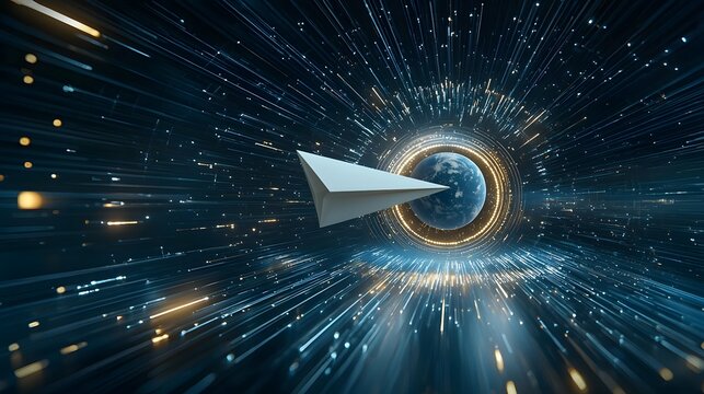 Futuristic dreamscape showcasing Earth hovering in a radiant cosmic void surrounded by shimmering stardust and luminous light trails