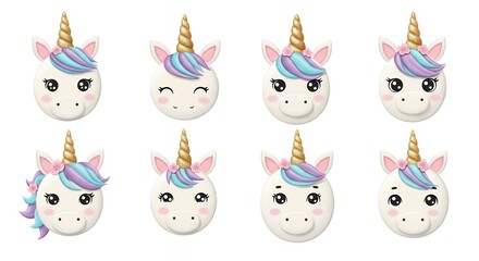 Adorable Unicorn Faces Collection for Fun and Creative Design Projects