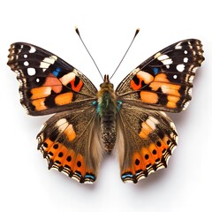Naklejka premium Vivid 8K Macro Photography of a Butterfly: Colorful Wings, Intricate Patterns, and Antennae on Pure White Background