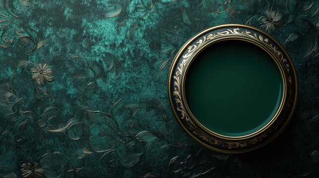 Naklejki Ornate Green Bowl on Embossed Floral Background