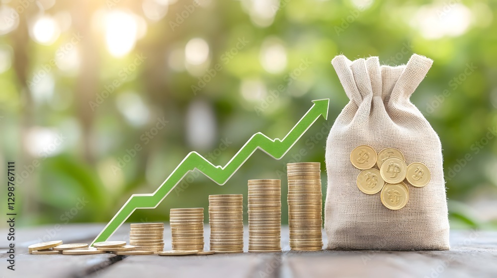 Poster symbolic image representing economic growth financial success and increasing profitability featuring