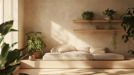 Cozy and Minimalist Indoor Space with Natural Light and Plants