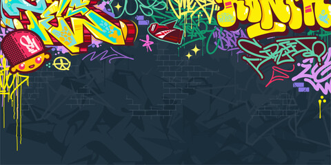 Funky Abstract Colorful Urban Street Art Graffiti Style Vector Illustration Background Template