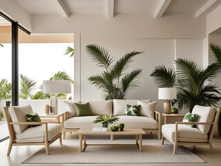 Fototapeta premium Living room design, tropical style, living room model