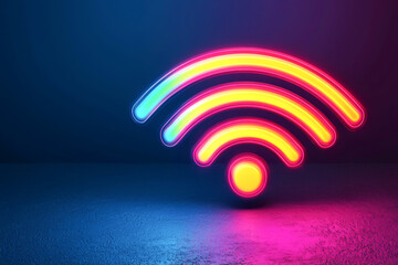 Obraz premium Illuminated WiFi symbol glowing in vibrant colors against a dark background.
