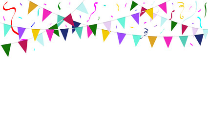 Colorful carnival garland with flags and confetti.