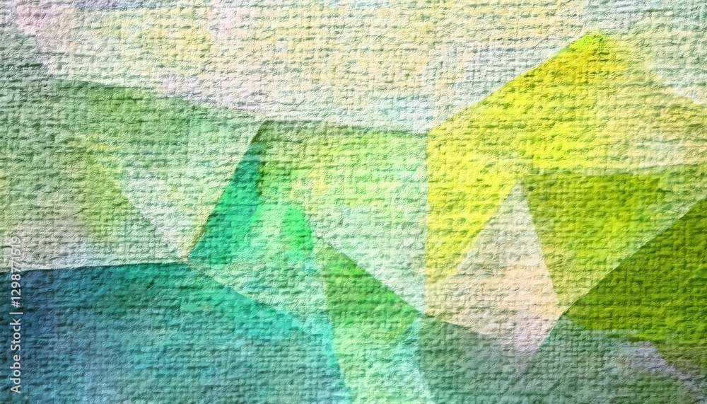 Poster textured polygonal abstract background with watercolor effect in green, yellow, and blue tones for g