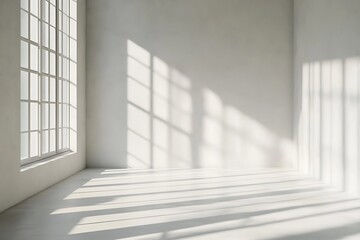 Obraz premium Sunlit empty room with large windows.