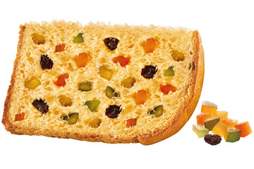 fatia de panetone de frutas cristalizadas isolado em fundo transparente