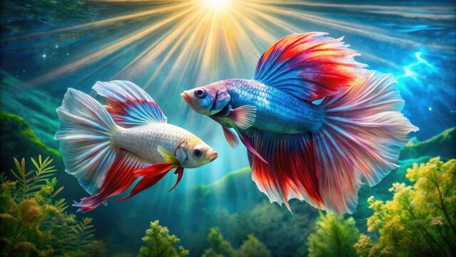 A breathtaking aerial shot captures a stunning rosetail halfmoon betta, showcasing its vibrant beauty underwater.