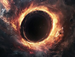 planet being swallowed by a black hole, featuring the explosion of color as the planet disintegrates and the stellar winds of the black hole
