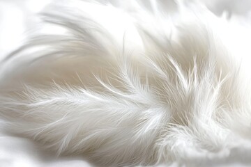 Close-up studio shot of a fluffy white feather creating a sense of softness and purity, emphasizing delicate details and minimalist composition, perfect for backgrounds.