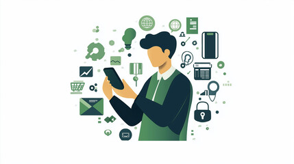 スマートフォンを使うビジネスパーソンのイラスト | デジタルツールで作業
Illustration of Business Person Using Smartphone | Working with Digital Tools