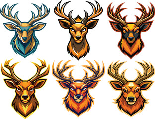 Collection of Stylized Deer Head Illustrations