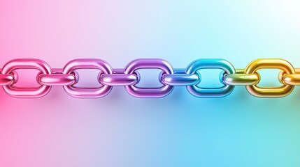 Obraz premium Rainbow Metallic Chain Links on Pastel Background