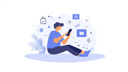 スマートフォンを使うビジネスパーソンのイラスト | デジタルツールで作業
Illustration of Business Person Using Smartphone | Working with Digital Tools