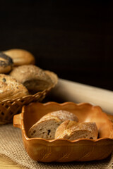 Freshly baked buns are on the table. Baking at home. Breakfast