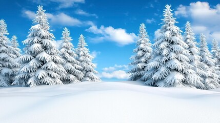 Obraz premium Snow Covered Pine Trees on a Bright Winter Day