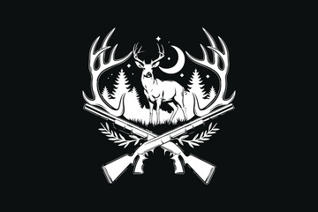 Hunting Emblem with Deer and Rifles vector