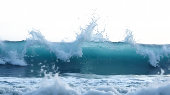Blue ocean wave splashing, cut out