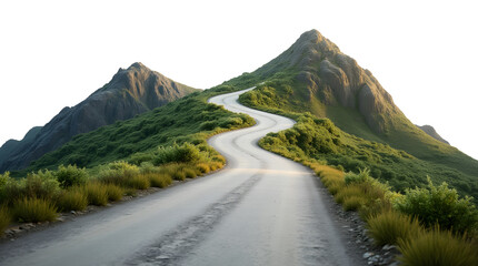 Curvy mountain road with greenery, cut out