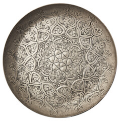 Vintage floral metal plate cut out isolated transparent background