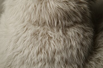 A luxurious close-up of soft, long-haired sheepskin in a natural light beige hue, showcasing the texture and depth of the fluffy material for warmth and comfort.