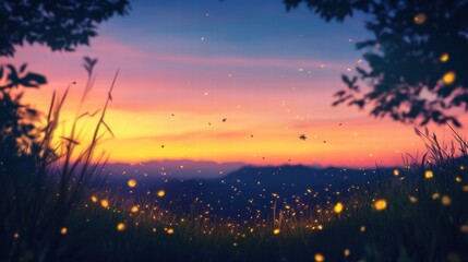 firefly sunset meadow landscape