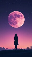 Obraz premium woman moon purple light