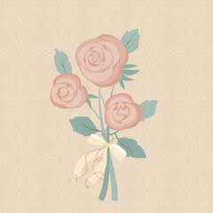 Vintage pattern in shabby chic style. Elegant floral motif, nostalgic roses and bows, delicate pastel colors. Vector