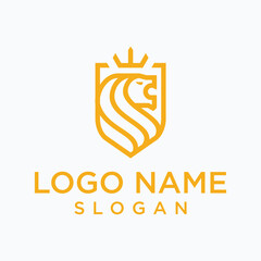 Royal king lion crown symbols. Elegant gold Leo animal logo. Premium luxury brand identity icon. Vector illustration.