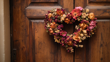 p Medium shot of a handmade heart-shaped wrea