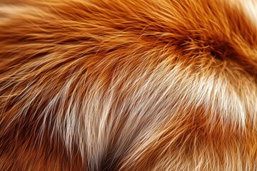 Close-up of red fox fur with a gradient of orange to white, revealing the soft and luxurious texture for use in designs, patterns and textures.