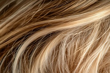 Naklejka premium A close-up shot of long, blonde hair with subtle highlights creating a natural and healthy texture, showcasing hair care and beauty concepts in detail.