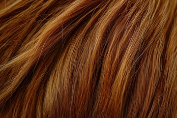 Fototapeta premium Detailed close-up capturing the rich texture and vibrant color of auburn human hair, showcasing its natural beauty and healthy shine with soft light.