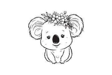 Cute Koala Bear Illustration with Flowers
 vector