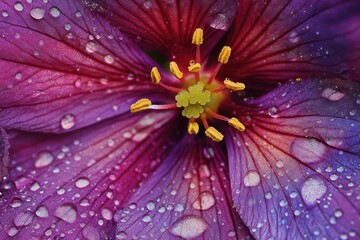 Obraz premium close-up macro photography of diverse spring flowers in full bloom, with vibrant colors ranging from delicate pinks to bold purples against soft-focus natural background, capturing morning dew