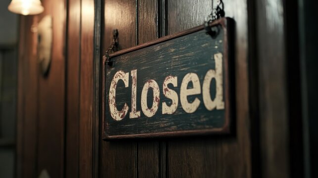 Closed sign on vintage wooden door