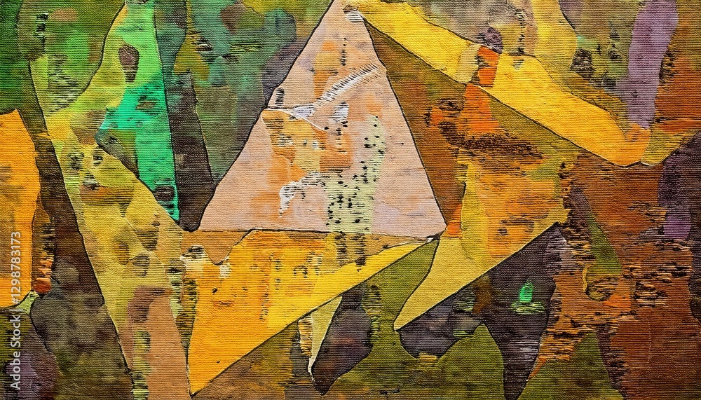Poster abstract polygonal pattern with earthy tones and leaf texture, geometric design for digital background and artistic prints