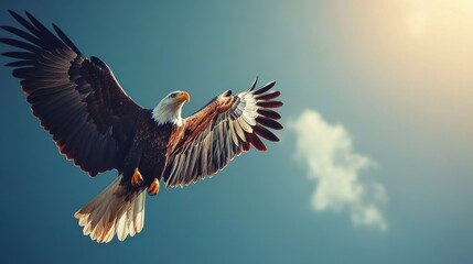 Obraz premium Closeup of Eagle Flying Over Red White and Blue Decoration